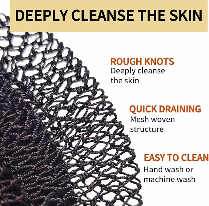 African Net Sponge Authentic, Loofah Exfoliating Body Scrubber Bath Sponge, African Exfoliating Net Sponge Back Scrubber Washcloth for Shower, Body Care Bathing Accessories (Black)