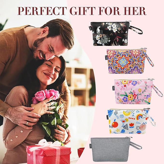 Gloppie Small Makeup Bag for Purse - Floral Cosmetic Bags - Teacher Appreciation Gifts for Women