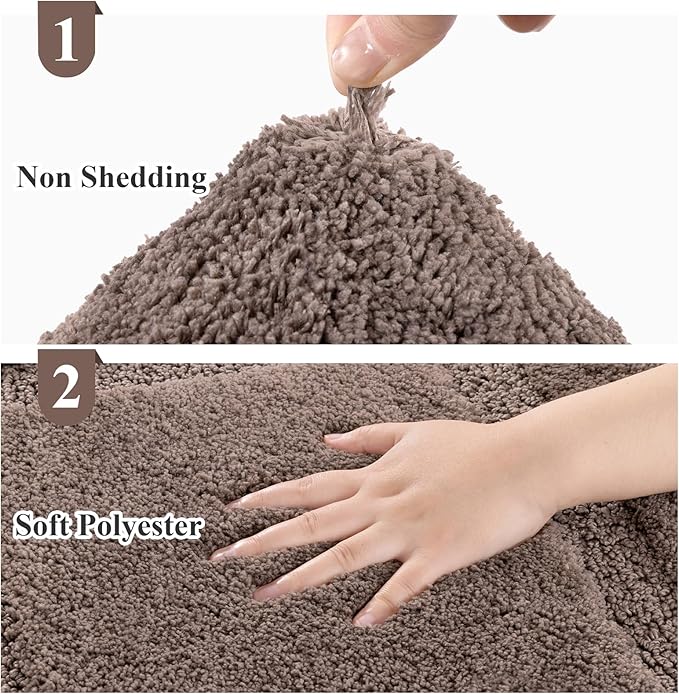 SHACOS Brown Bathroom Rugs Sets 3 Piece, 16"x24" + 20"x32" Bath Rugs + 20"x24" U Shaped Toilet Rugs, Non-Slip Extra Soft Absorbent Bath Rug Washable Bathroom Floor Mats