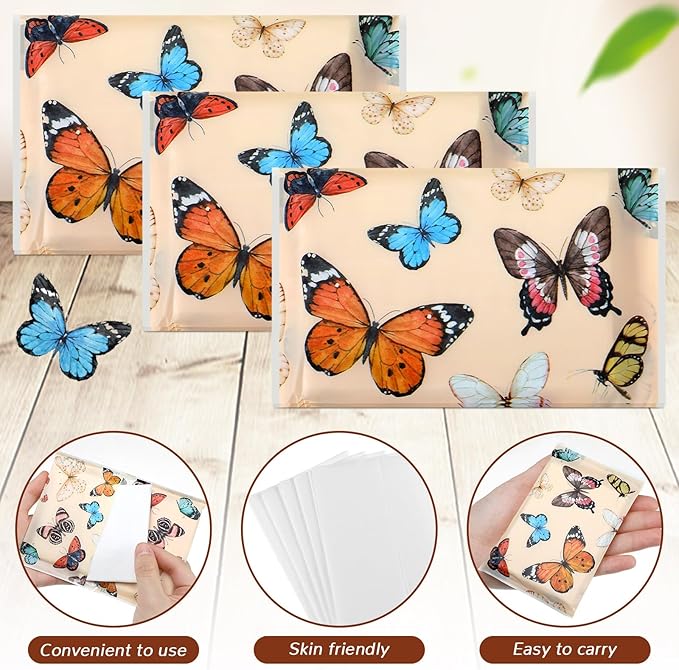 Geyee 50 Packs Tissue Travel Size Facial Paper Napkins Travel Packs Disposable Pocket Tissues for Wedding Guest Traveling School Purse Home Supplies, 500 Sheets 3 Ply(Retro Butterfly)
