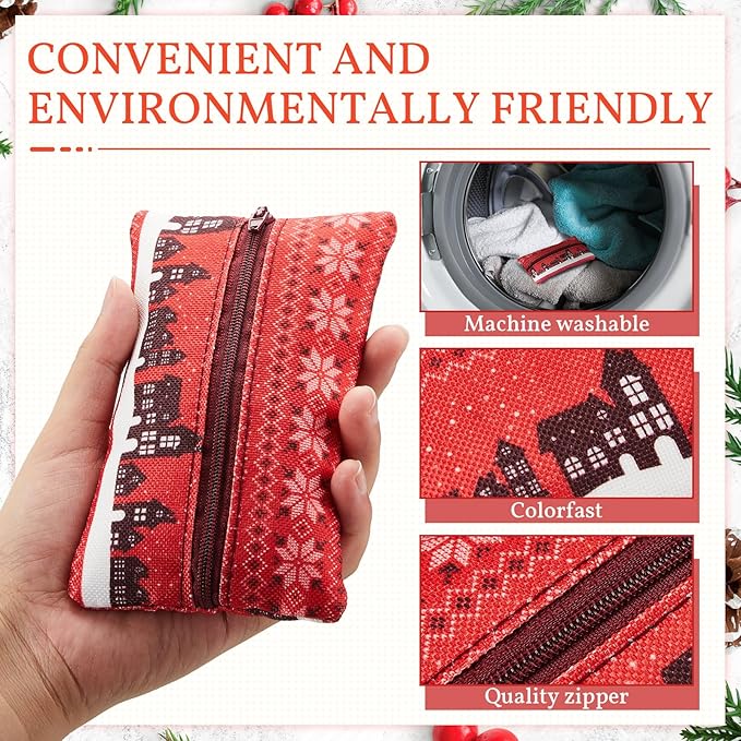 Sherr 5 Pieces Tissues Purse Pocket Tissue Holder Reusable Travel Tissue Pouch Fabric Zipper Enclosed Small Size Flower Pattern Tissue Holder for Purse Coins for Christmas, 5.25 x 3 Inches