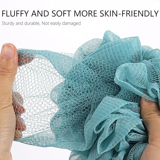 BTYMS 75g/Pc Large Loofah Bath Sponge, XL Exfoliating Puffs Shower Scrunchies Mesh Pouf for Body - Pack of 6