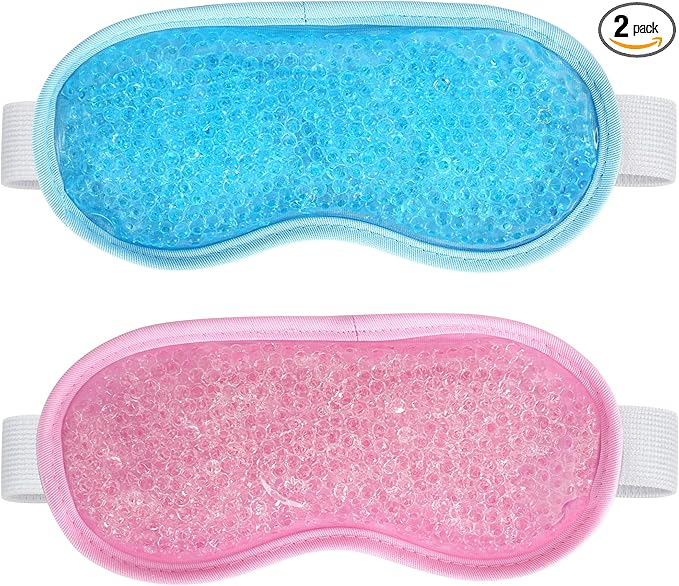 LotFancy Cooling Eye Mask, 2 Reusable Gel Eye Masks, Adjustable Bead Eye Mask, Hot Cold Eye Compress for Dry Eyes, Puffy Eyes, Dark Circles, Migraine, Stye Treatment