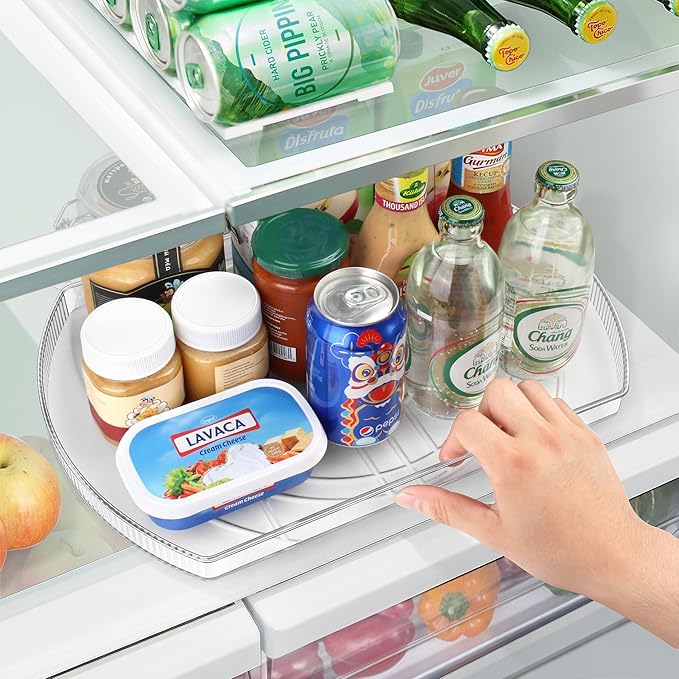 FIRJOY Lazy Susan Turntable for Refrigerator, Square Turntable Organizer for Fridge Cabinet, Pantry, Countertop (15.3" x 11.1" Rectangle 2 Pack - Clear)