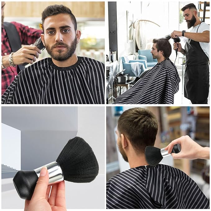 FEBSNOW Professional Hair Cutting Cape with Neck Duster Brush, Salon Barber Cape, Hair Cutting Accessories (Black Stripe)