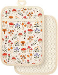 Slohif Silcone Mushroom Pot Holders for Kitchen - 100% Cotton Beige Cute Oven Potholders with Pockets, Heat Resistant Square Thick Hot Pads, House New Home Baking Baker Gifts,2pack