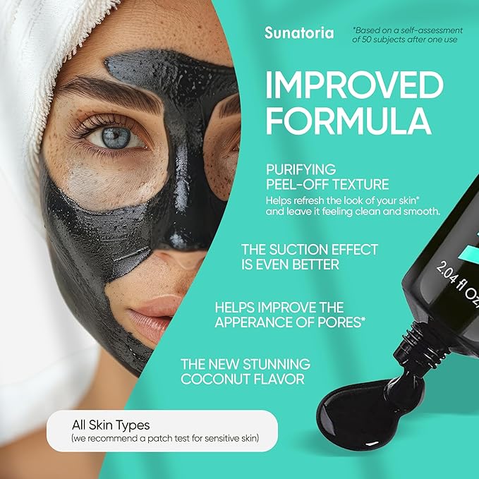 SUNATORIA Black Peel Off Face Mask – Charcoal Peel Off Face Mask for Oily & Combination Skin – Helps Remove Excess Oil & Lift Away Surface Impurities – Refreshing Botanical Formula, 2.04 fl oz