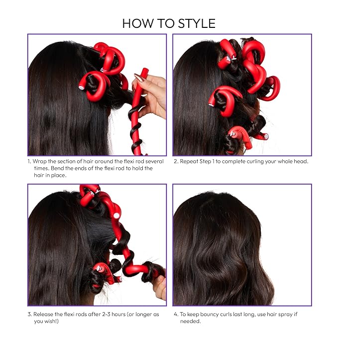 Red by Kiss Flexi Rods - Heatless Hair Curler for 90S Glamorous Bouncy Curls Beach Waves, No Slips, Sleep Styler (7" Length, 9/16" Diameter)