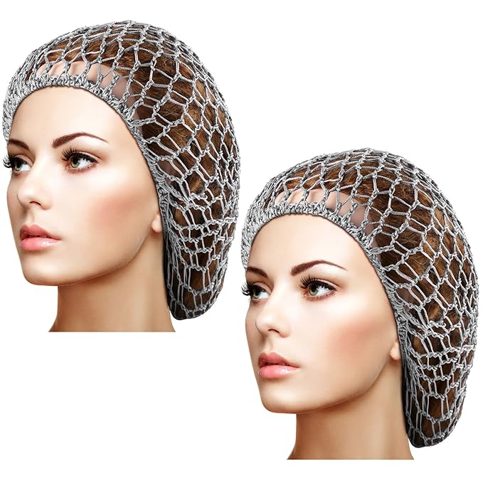 Waydress 2 Pieces Mesh Hair Net Rayon Knit Snood Women Crocheted Sleep Cap (Gray)