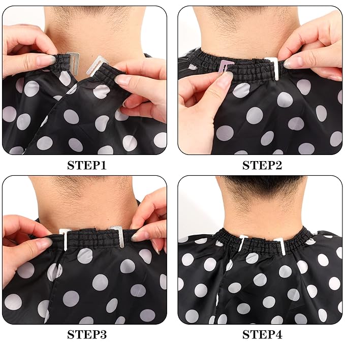 FEBSNOW Barber Cape Waterproof Professional Hair Cutting Cape Neck Duster Brush for Haircut Black and White Dots Salon Beard Hairdressing Kits 46.8 × 56 Inches