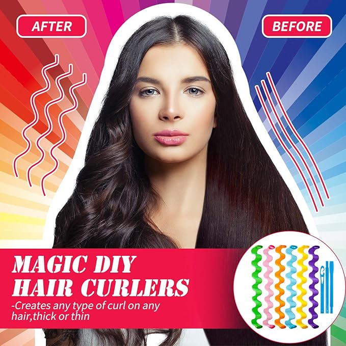30 Pieces Heatless Waves Curlers Spiral Curls Styling Kit No Heat Hair Waver Spiral Curlers Rollers with 2 Pieces Styling Hooks for Most Hairstyles (55 cm)