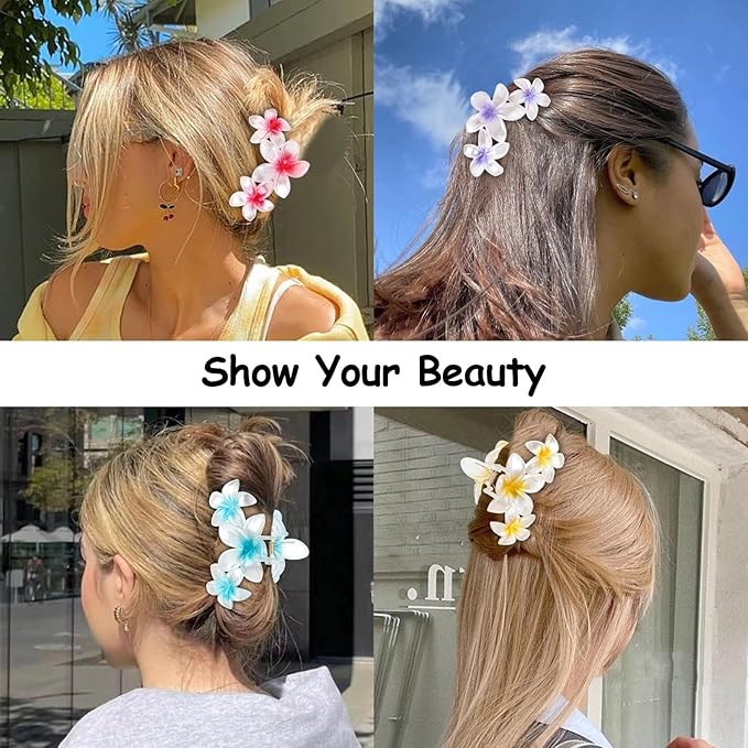 4PCS Flower Hair Claw Clips - Non-Slip Glitter Claws for Thick or Thin Hair, Strong Hold Hair Accessories for Women and Girls