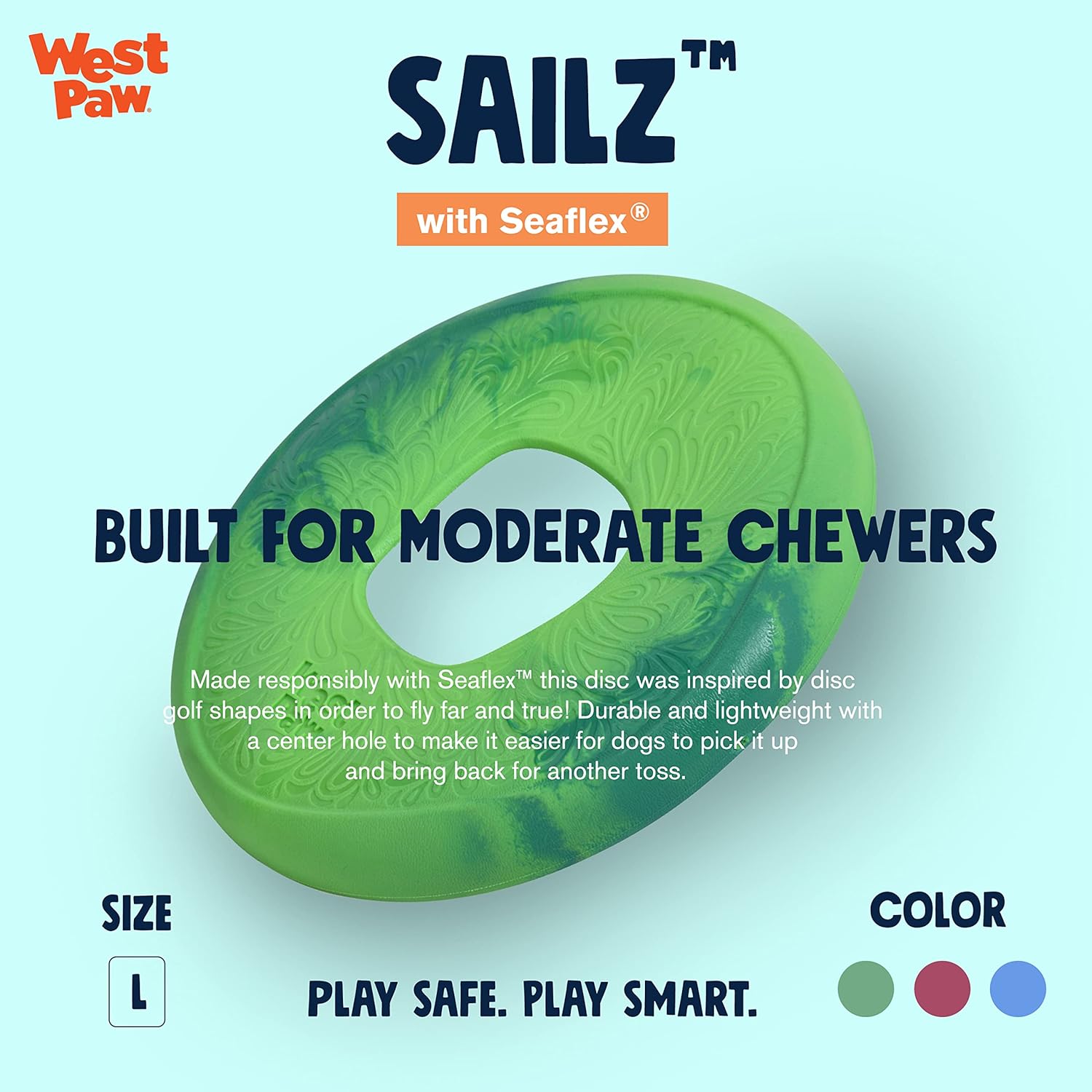 WEST PAW Seaflex Sailz Dog Toy Flying Disc – Machine Washable Dog Toys for Moderate Chewers – Eco-Friendly Zogoflex Toys for Dogs – Perfect for Gnawing, Fetch, Catch, Pet Training – Emerald