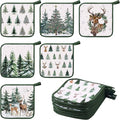 Bencailor 12 Pcs Pot Holders with Pocket Kitchen Hot Potholders Hot Pad Oven Mitts Cookie Bag Oven Gloves for Kitchen Gift Baking Cooking (Green,Reindeer)