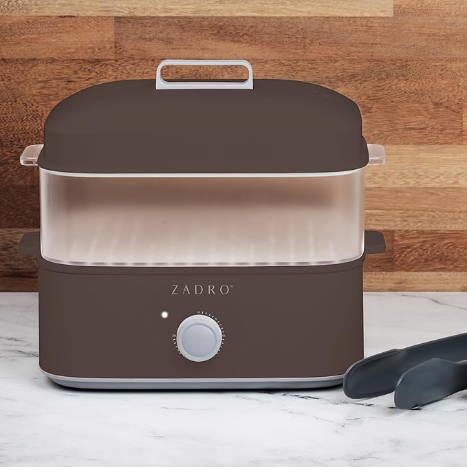 Zadro Towel Steamer with Tongs, 850W Heater, 8L Tray, 1.7L Tank, 30-min Timer for Facials, Manicures, Pedicures, Shaving (13"x12", 120V/850W, 8L, Chocolate)
