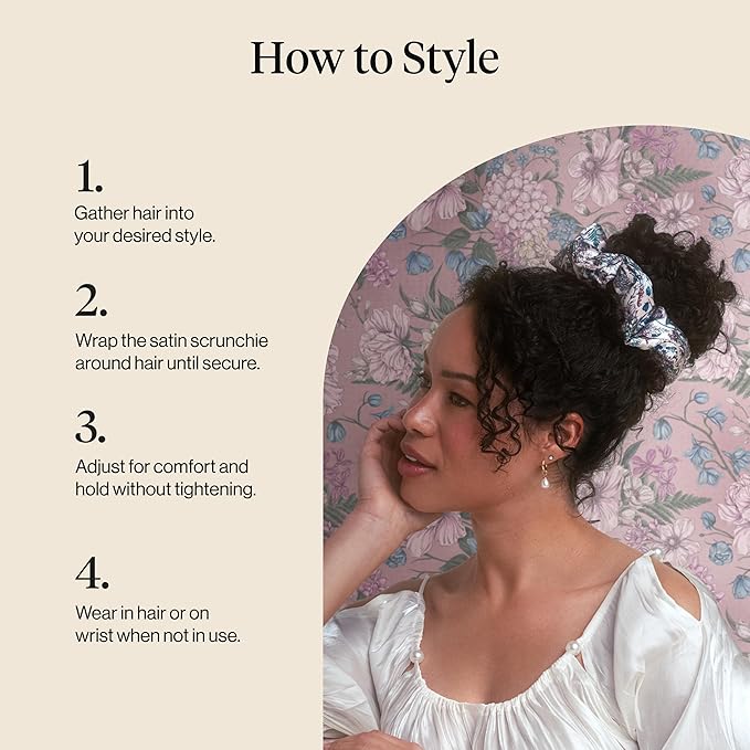 Bridgerton x Kitsch Satin Scrunchies for Women, No Snag, No Tugging, Soft & Comfortable Scrunchies for Girls, Perfect for Day or Night | Ideal Gifts for Women - Toile De Blue, 2pcs