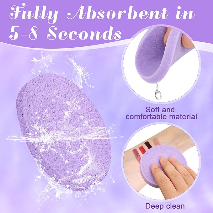 120 Pcs Facial Sponge Compressed, Luxiv Face Cleansing Sponge Estheticians Compressed Makeup Facial Sponge Round Wash Face Sponges for Women Compress Exfoliating Removal Sponge (Purple)