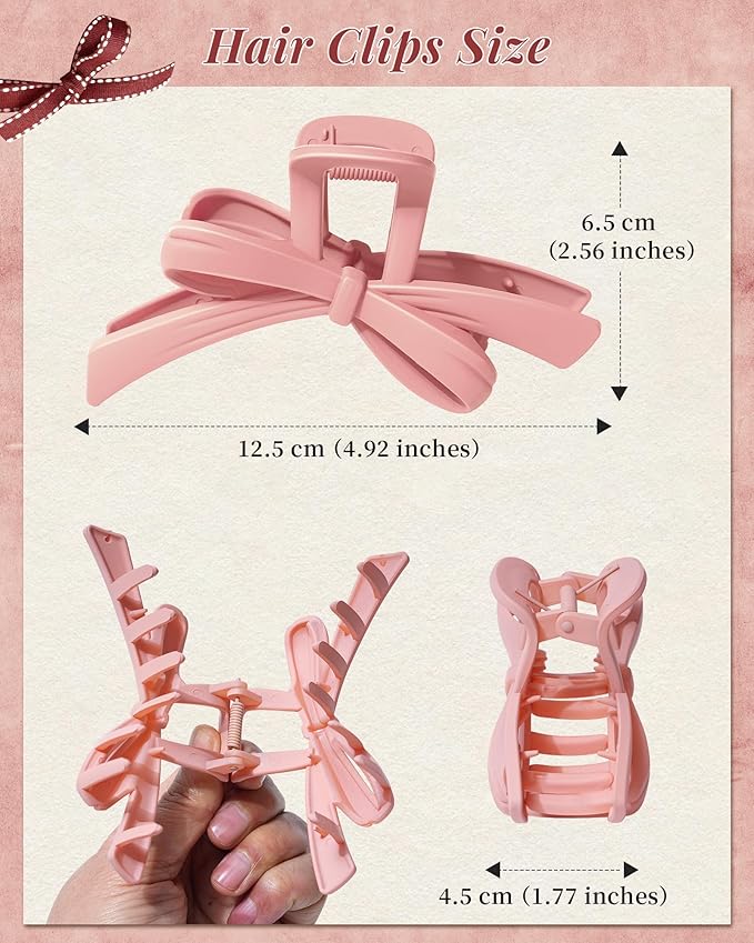 Mesovor 4 Pack Cute Bow Claw Clips, Nonslip 4.92" Large Matte Strong Hold Bows Hair Clips for Thin and Thick Hair | Chic Hairclips for Holidays or Everyday Hairstyle (Colorful Matte)