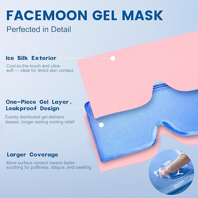 Cooling Eye Mask for Spa Care - Ultra-Flexible Ice Gel for Morning Depuffing & Dark Circles - 360° Eye Coverage - Luxury Self-Care Gifts - Cold Compress for migraines - Reusable Comfortable Pink