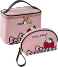 AmBealla Travel Makeup Bag Large Cosmetic Bags with Brush Holder,Pink Waterproof 2PCS Portable Cosmetic Case for Women,Toiletry Storage Bag for Skincare&Beauty Tools for Girls