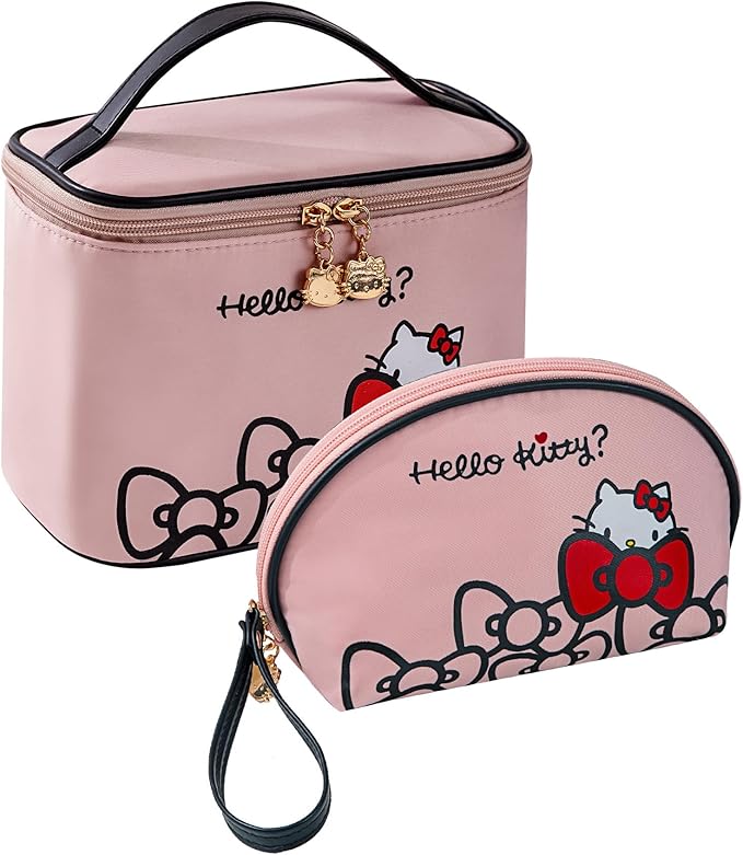 AmBealla Travel Makeup Bag Large Cosmetic Bags with Brush Holder,Pink Waterproof 2PCS Portable Cosmetic Case for Women,Toiletry Storage Bag for Skincare&Beauty Tools for Girls