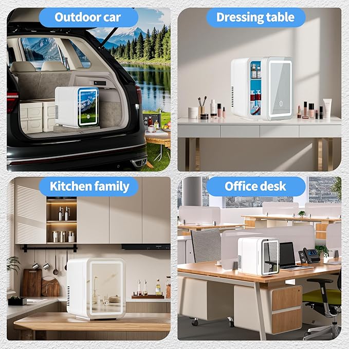 4L Mini Fridge with LED Mirror, Dual Cooling & Warming Function, 3L/6 Cans Capacity, Ultra-Quiet Portable Refrigerator for Skincare, Makeup, Car and Home Use