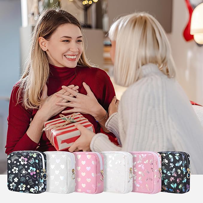 Period Bag Pouch, Leather Sanitary Napkin Storage Bag for Girls Womens, Portable Sanitary Napkin Period Pad Pouch Bag for Purse, Small Make Up Bags(Flower Butterflies)