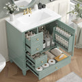 30" Bathroom Vanity with Sink, Harper & Bright Designs Free Standing Single Vanity Set with 3 Drawers and One Door with Storage Racks, Wood Storage Cabinet with Ceramic Basin for Bathroom, Light Green