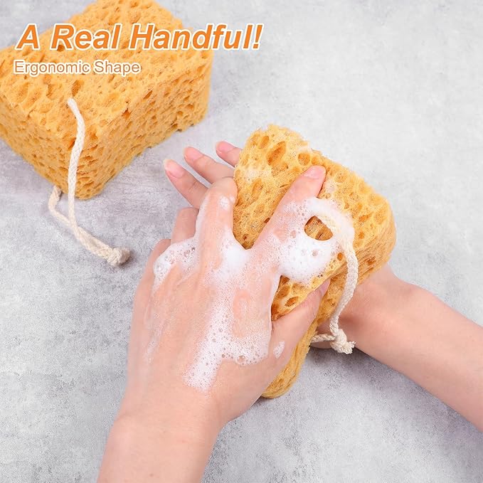 2PCS Bath Sponge, Larger Shower Sponges Natural Sponge Ultra Soft Exfoliating Shower Sponges Honeycomb Dense Foam for Women Men Sensitive Dry Skin