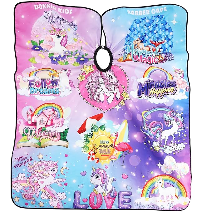 DOKKIA Barber Hair Cutting Cape Kids Children Toddler Boys Girls Hairdressing Salon Styling Cloth Apron Cover Gown (Unicorn Flamingo Mermaid/40×50")
