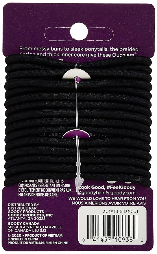 Goody Ouchless Hair Elastics – No Pull,No Breakage,Tangle-Free Hold for Thick,Curly,Coily & Textured Hair –,Black,Long-Lasting Ponytail Holders for Women & Men,15 Count (Pack of 2)