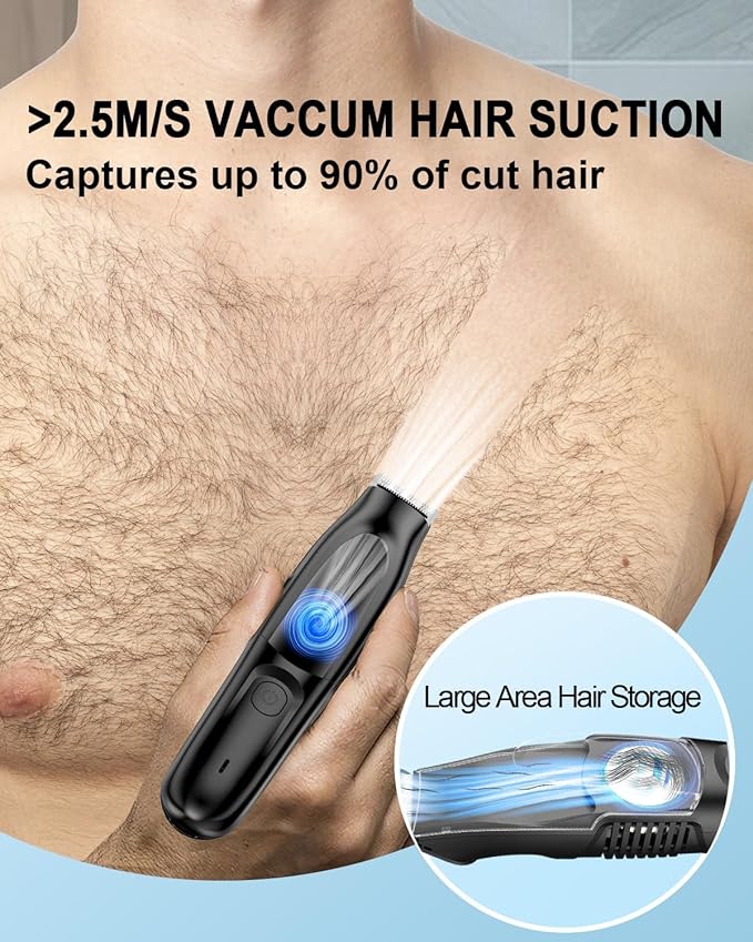 Body Hair Trimmer, Vacuum Clippers with Hair Suction, Waterproof, Electric Bikini Trimmer with Body Clippers for Cut Leg, Chest, Arm, USB Recharge