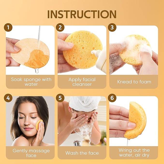 50-Count Compressed, GAINWELL Cellulose, 100% Natural Cosmetic Spa Sponge for Facial Cleansing, Exfoliating Mask, Makeup Removal