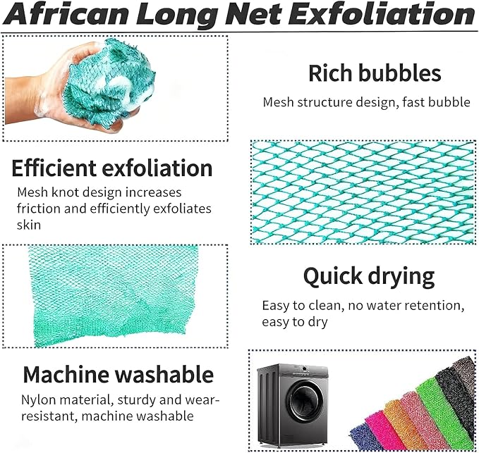 African Net Sponge Authentic, African Exfoliating Sponge Real African Net Black Owned, African Bath Sponge Back Scrubber, Body Exfoliator Shower Bath Accessories (Mint Green)