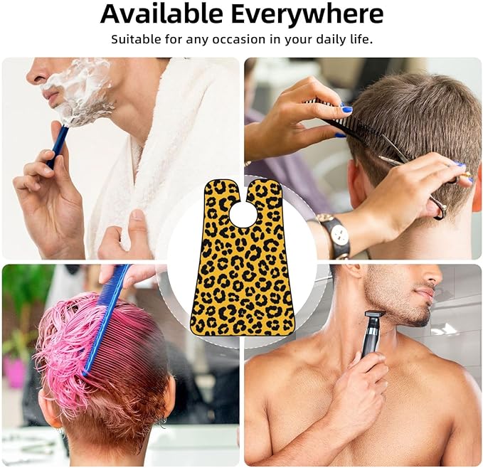 Adjustable Beard Catcher Apron, Wild Animal Cheetah Leopard Print Yellow Shave Bib, Non-Stick Waterproof Grooming Bib, Shaving Essential for Men Dad Christmas