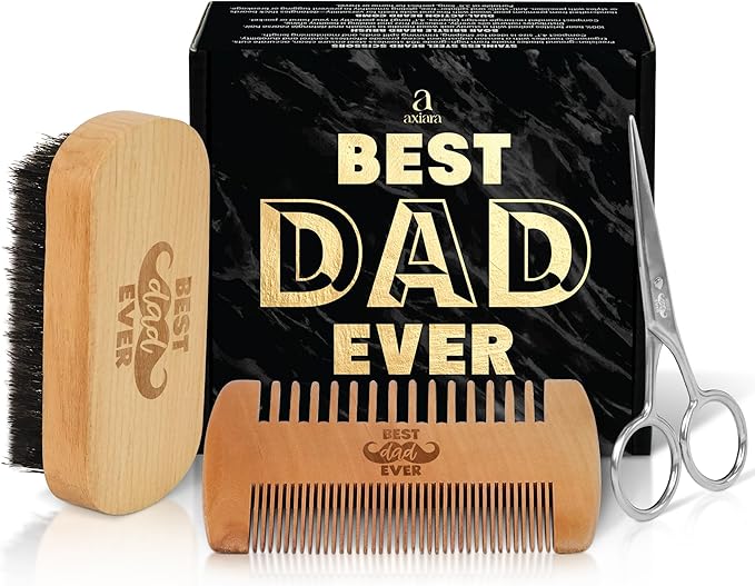 Christmas Dad Gifts from Daughter Son - Beard Kit for Men Grooming and Care with Brush, Comb, Scissors & Storage Bag - Best Dad Ever Gifts for Dads Father Stepdad, Beard Growth Kit for Men