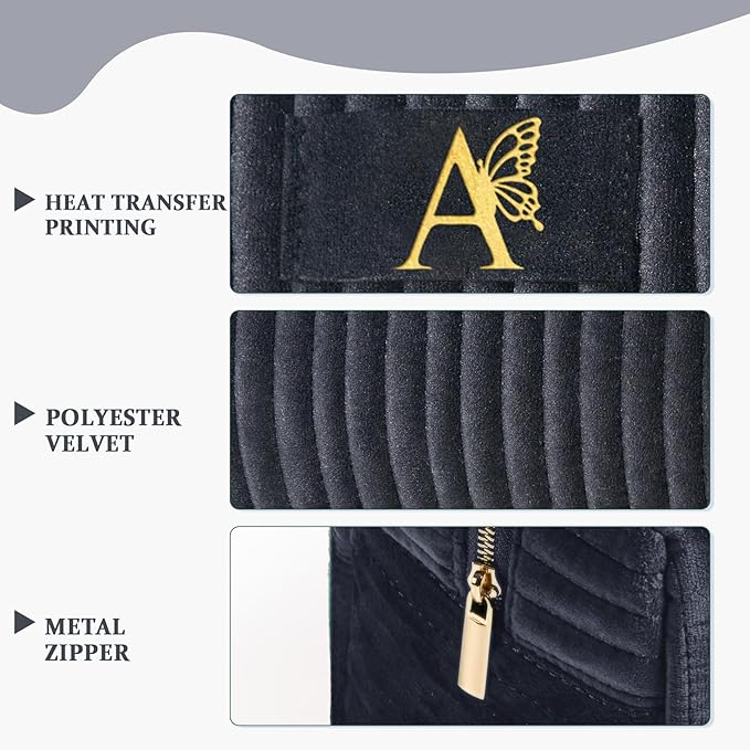 COSHAYSOO Personalized Best Friend Birthday Gifts for Women Unique Woman Happy Retirement Gift, Travel Makeup Bag Quilted Make Up Cosmetic Pouch Beauty Accessories Organizer Black Initial Letter A