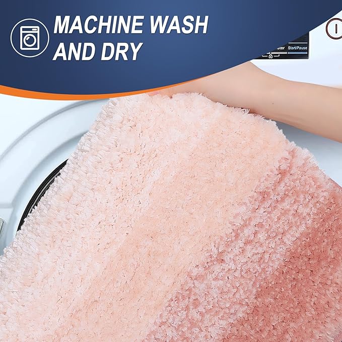 OLANLY Bathroom Rug Set 2 Piece, Soft Absorbent Microfiber Bath Rug Set, Non-Slip, Machine Wash Dry, Plush Shaggy Bath Mats for Bathroom (30"x20"+24"x16", Peach)