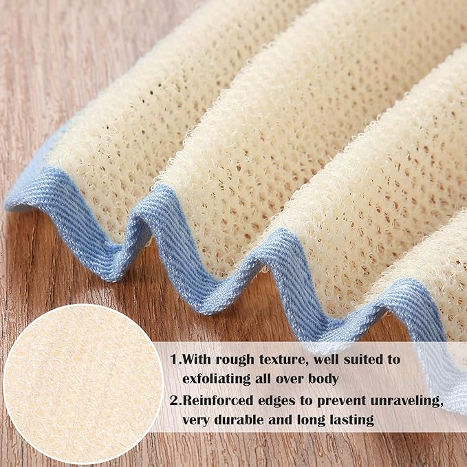 Tatuo 5 Pcs Exfoliating Face and Body Wash Cloths Towel Weave Bath Exfoliating Scrub Massage Bath Cloth for Women and Men, 10.63 x 9.05 Inch(Blue Edge)