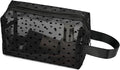 Portable Mesh Makeup Bag with Zipper Small Travel Toiletry Bag Lightweight Cosmetic Pouch (Black&Black Heart with Handle)