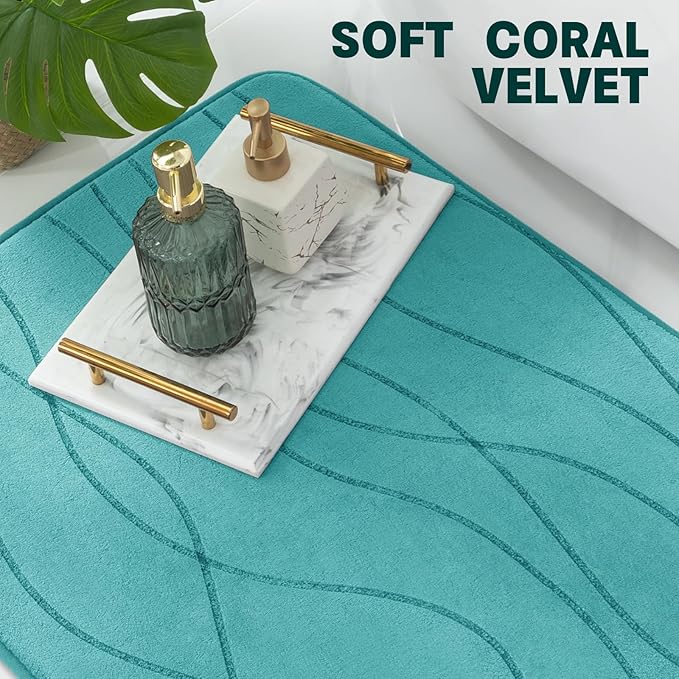 YIHOUSE Memory Foam Bathroom Rug Sets 3 Piece, Ultra Absorbent Bath Mat for Bathroom - Non-Slip Machine Washable & Dry Quickly, 3 Piece Bathroom Mat Set,Teal