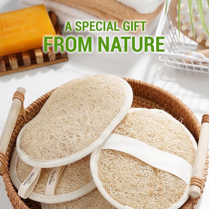 Vietnamese Natural Loofah Exfoliating Body Scrubber Pads, 100% Plant-Based Shower Luffa Sponge, Bath Loofah for Women Men (3, Oval 6.5"x4.9")