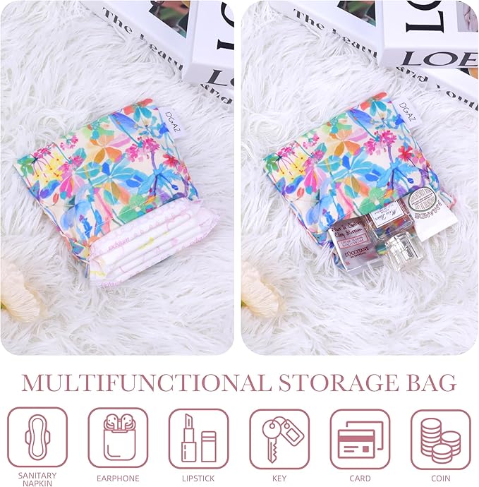 DGAZ Sanitary Napkin Storage Bag, Period Bag for Teen Aged Girls, Portable Period Bag for Panty Liners/Menstrual Cup/Small Tampons，Mini Makeup Bag for Purse(Emerald White)