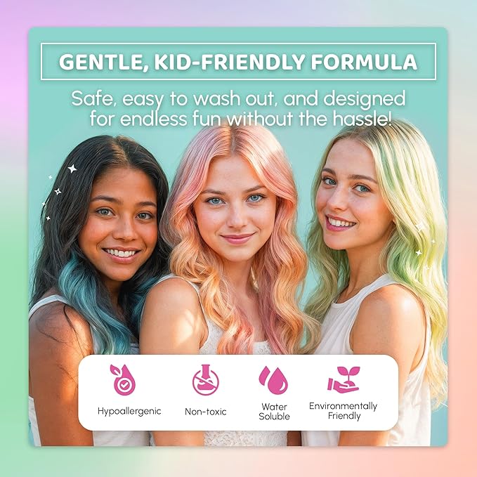 Blue Squid Hair Chalk Comb - 10 Vibrant Temporary Hair Colors for Girls & Teens, Washable Hair Dye, Perfect for Parties, Cosplay, Halloween, Paraben Free, Suitable for All Hair Colors