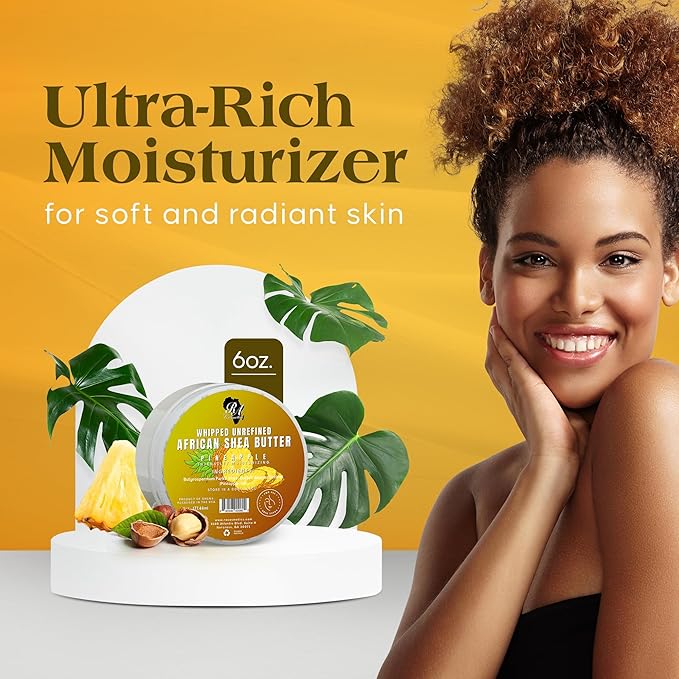 RA COSMETICS Whipped Shea Butter Pineapple - 6oz | 100% Pure & Natural African Shea Butter for Men & Women - Ultimate Handcrafted Moisturizer with Essential Vitamins for Radiant Skin (Pack of 2)