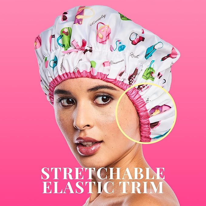 Reusable Shower & Bath Cap, Lined, Oversized Waterproof Shower Caps Large Designed for all Hair Lengths with Lining & Elastic Band Stretch Hem Hair Hat - Fashionista Diva