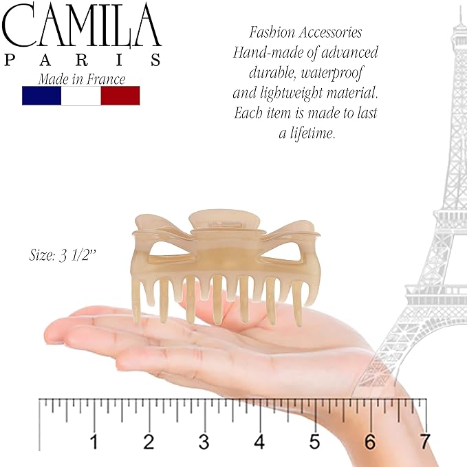 Camila Paris CP3048 French Hair Clip for Women, 3.5 inch Beige for Thick Volume Hair, Girls Hair Claw Clips Jaw, Durable Styling Hair Accessories for Women, Strong Hold No Slip Grip, Made in France