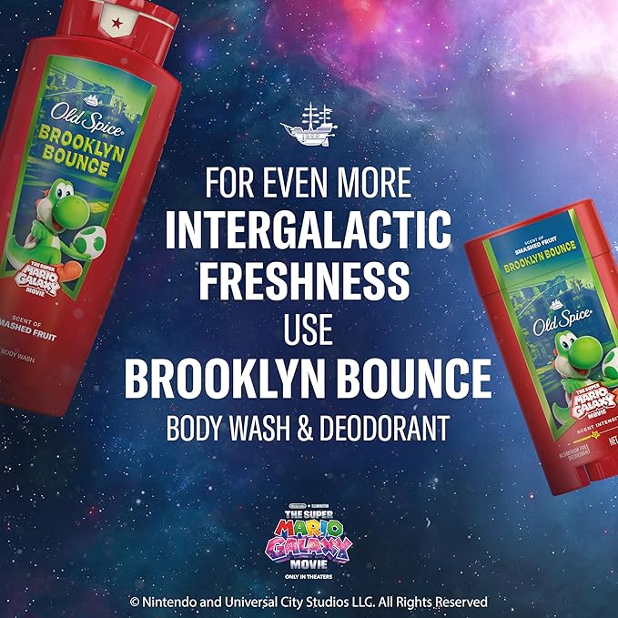Old Spice Body & Face Wash for Men, x The Super Mario Galaxy Movie, 3X Defense, 24/7 Shower Fresh with Long Lasting Scent, Smell Super with Brooklyn Bounce, Smashed Fruit Scent, 24 oz