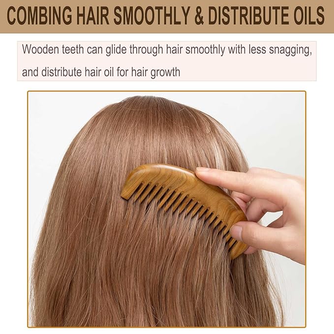 2 Pack Wooden Comb, Beard Comb for Men, Hair Combs for Women - Green Sandalwood
