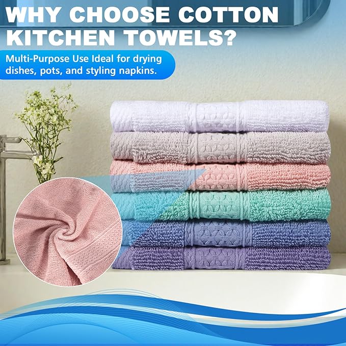 6 Pack 100% Cotton Wash Cloth, 13x13 Inch Highly Absorbent and Soft Feel Fingertip Towels, Machine Washable Washcloths for Bathroom, Gym, Hotel, Spa and Kitchen, 6 Colors